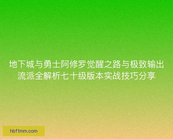 地下城与勇士阿修罗觉醒之路与极致输出流派全解析七十级版本实战技巧分享
